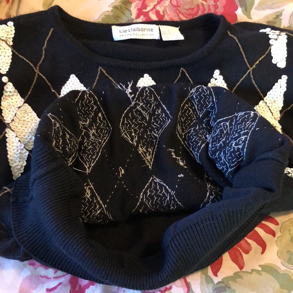 Vintage LIZ CLAIBORNE Size Medium Petite Lambswool Blend Sequin Plaid Carlyle - Picture 14 of 16